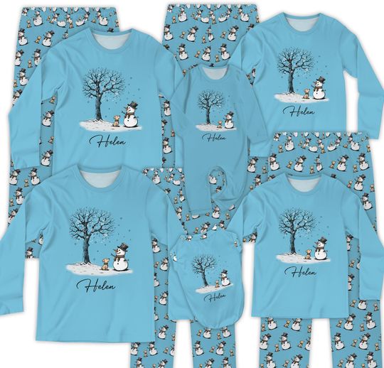 Discover Cute Christmas Snowman Pajamas, Snowman Dog pajamas, Blue Family Christmas Pajamas, Christmas Pajamas Couples, Family Winter Sleepwear