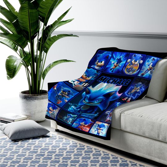 Discover Custom Sonic The Hedgehog Blanket/Personalized Cartoon Hedgehog Minky Sherpa Blanket/Custom Blanket/Sonic Blanket/Birthday Blanket C1HR19