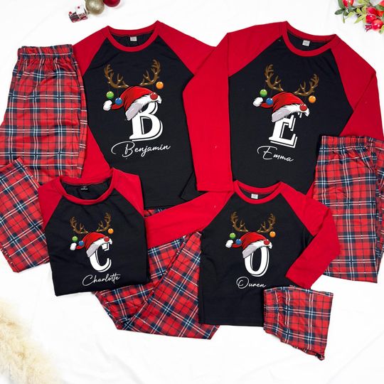 Discover Personalized Family Christmas Pajamas With Name, Monogrammed Christmas Pajamas, Plus Size Family Pjs, Matching Pajamas With Dog