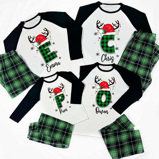 Discover Personalized Matching Christmas Pajamas Plaid, Unique Family Christmas Pajamas, Family PJs With Name, Custom Pajamas