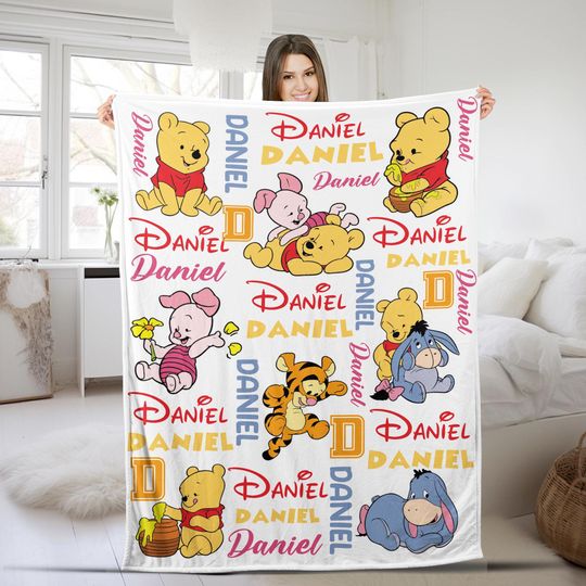 Discover Personalized Pooh and Friends Blanket, Watercolor Winnie The Pooh Blanket, Custom Pooh Bear Blanket, Disney Birthday Gift CZD223