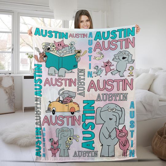 Discover Personalized Elephant And Piggie Blanket, Custom Name Blanket, Back To School Blanket, Xmas Gift, Book Children Blanket NFWA12