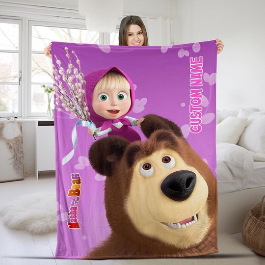 Discover Marsha And Bear Blanket Marsha And Bear Velvet Blanket Marsha And Bear Cartoon Blanket Movie Character Blanket Cute Cartoon Blanket D1H131