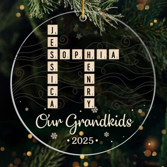 Discover Custom Grandkids Scrabble Ornament  Personalized Acrylic Christmas Gift for Grandma Grandpa  Name Tile Family Keepsake