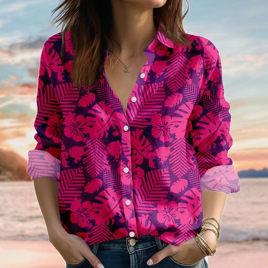 Discover Mickey Mouse Floral Linen-Look Shirt, Mickey Women Shirt, Disney Trip Blouse Shirt, Cartoon Casual Shirt, Summer Shirt, Gift For Her