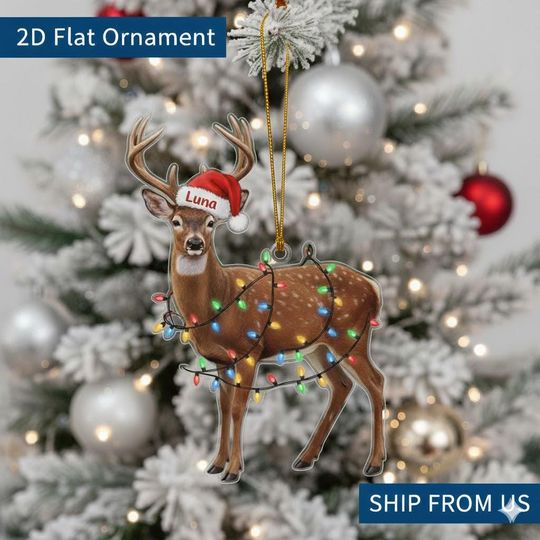 Discover Personalized Name Deer Santa Christmas Acrylic Ornament: Custom Farm Animal Acrylic Christmas Keepsake