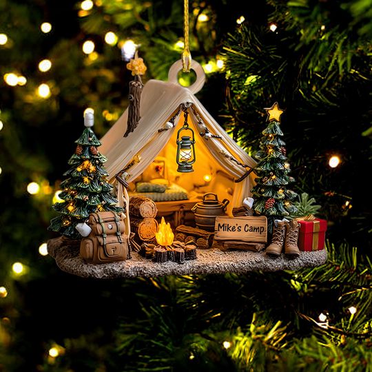 Discover Personalized Camping Tent Christmas Acrylic Ornament, Gift For Camping Lover, Christmas Decorations, Gift For Her, 2D FLAT Ornament