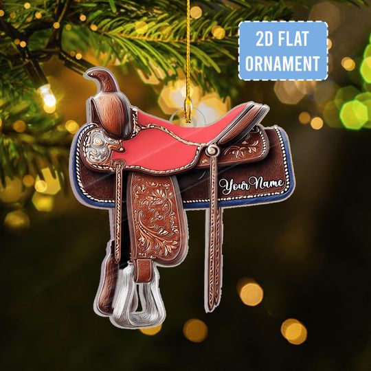 Discover Personalized Western Saddle Ornament with Name, Custom Acrylic Horse Rider Christmas Gift for Cowboy, Cowgirl or Equestrian