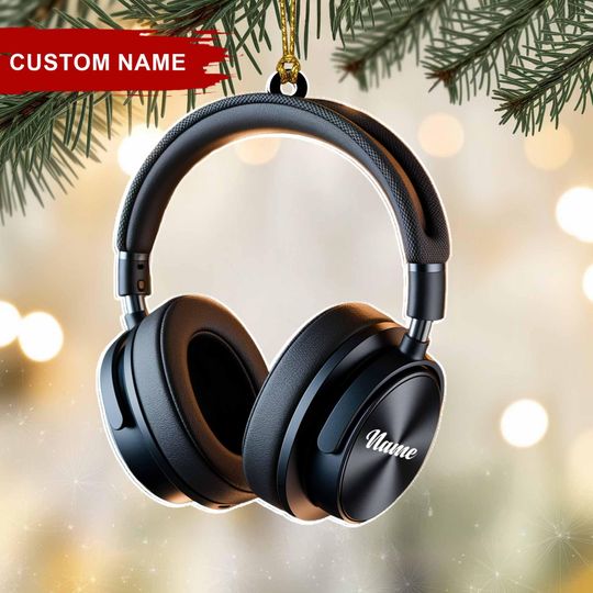 Discover Custom Headphone Christmas Ornament, Tree Hanging Decor, Flat 2D Acrylic, Gift for Music Lovers, Personalized Audio Keepsake