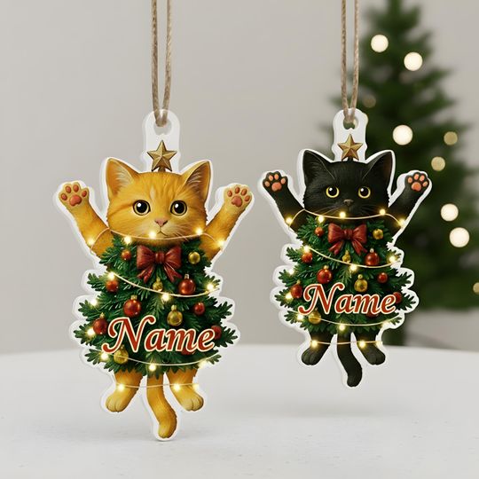 Discover Personalized Acrylic Cat Christmas Ornament: Whimsical Kitty Holiday Decor