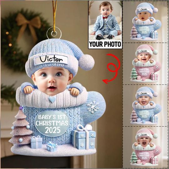Discover Personalized Custom Shaped Acrylic Ornament, Acrylic Baby's Photo Ornament, Babys First Christmas Ornament, Baby Gift Idea