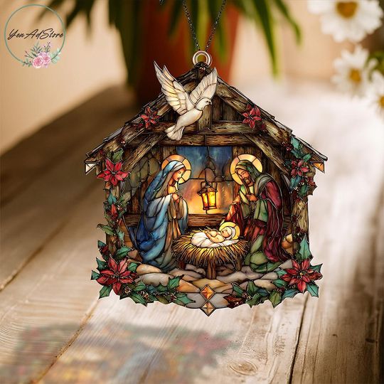 Discover Nativity Scene Acrylic Ornament: Christian Christmas Gift, Holiday Window Decor