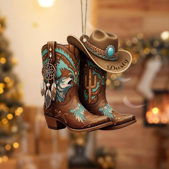Discover Cowboy Boots 2D Flat Ornament, Personalized Acrylic Western Hat Keepsake, Custom Country Gift 2025