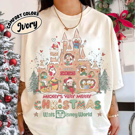Discover Mickey's Very Merry Christmas Party 2025 Gingerbread T-Shirt, Disney Mickey and Friends Xmas Tee