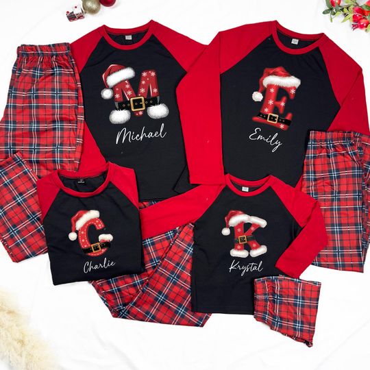 Discover Personalized Santa Initial Family Christmas Pajamas: Buffalo Plaid Matching Set