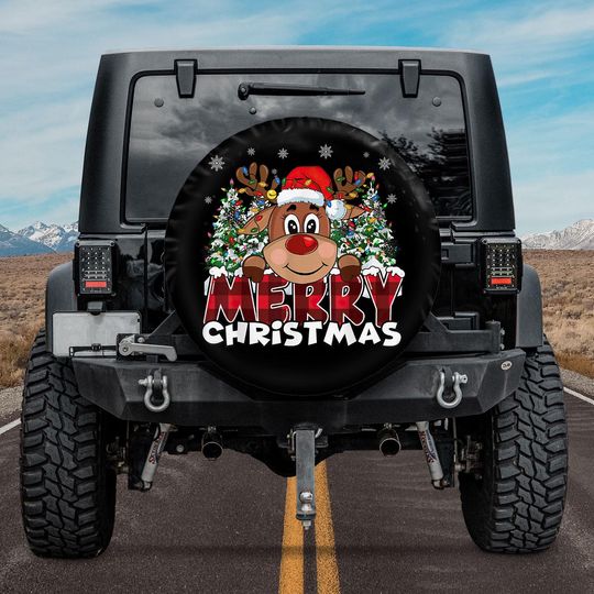 Discover Funny Reindeer Xmas Merry Christmas Spare Tire Cover With or Without Camera Hole, Off Road Holiday Vehicles, Christmas Accessories Gift