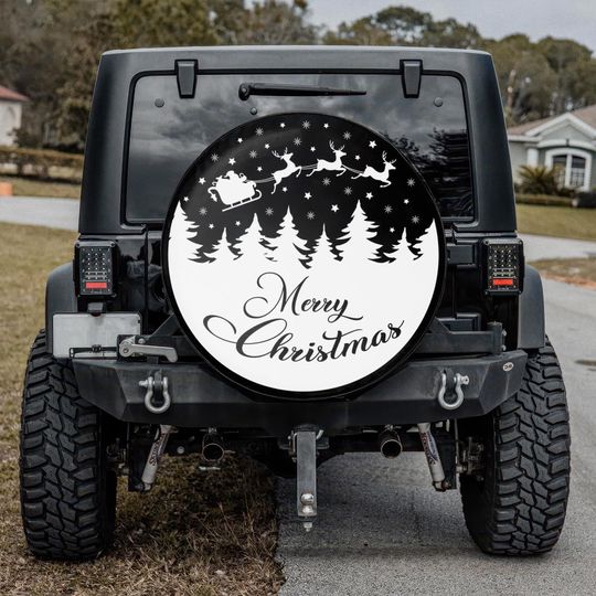 Discover Retro Merry Christmas Spare Tire Cover with Camera Hole