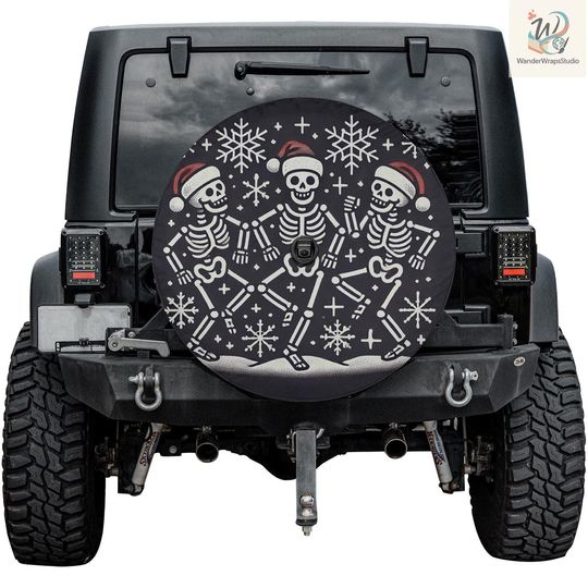 Discover Christmas Skeleton Dancing Spare Tire Cover  Waterproof UV Resistant Protector with Camera Hole