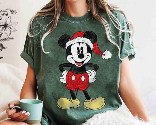 Discover Vintage Disney Santa Mickey Mouse Christmas T-Shirt, Mickey's Merry Xmas Party, Disneyland Holiday Gift