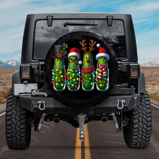 Discover Christmas Pickles Spare Tire Cover, Funny Christmas Pickle Tire Cover With Backup Camera Hole option, Pickles Jars Christmas 2025 Tire Cover