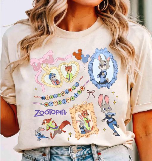Discover Bow Watercolor Zootopia T-Shirt Judy Hopps & Nick Wilde Retro Disney Tee