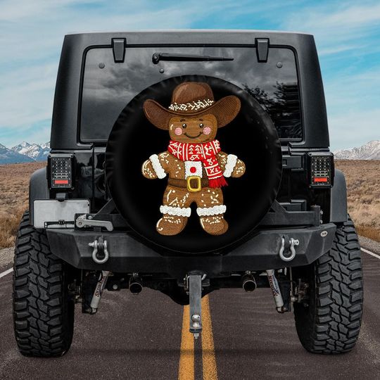 Discover Gingerbread Christmas Spare Tire Cover, Xmas 2025 Gingerbread man Tire Cover,Christmas Gingerbread Santa tire Cover with Backup camera hole