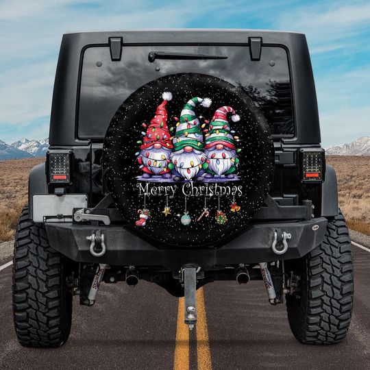 Discover Cute Gnomes Merry Christmas Light Family Gnome Xmas Spare Tire Cover, Festive Holiday Spare Tire Cover For RV, Camper SUV Gift, Gnome Lover