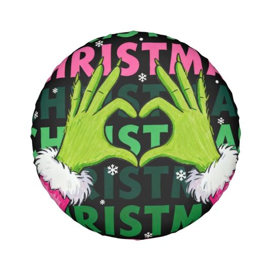 Discover Hands Heart Christmas Spare Tire Cover  Funny Holiday Wheel Protector for SUV RV Camper