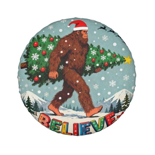 Discover Bigfoot Believe Christmas Tire Cover  Sasquatch Holiday Spare Tire Cover for  SUV RV, Funny Xmas Gift