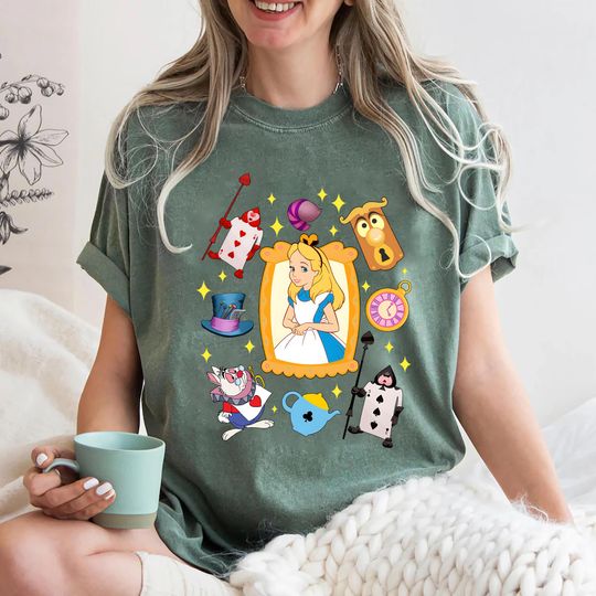 Discover Coquette Alice in Wonderland Tea Party T-Shirt Princess Alice Disney World Cheshire Cat Tee