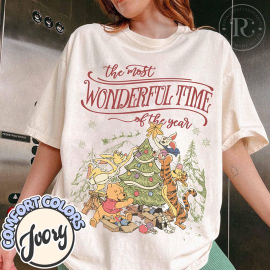 Discover Retro Comfort Colors It's The Most Wonderful Time Of The Year Winnie Pooh and Friends Shirt, Winne The Pooh Christmas Shirt, Christmas Gift