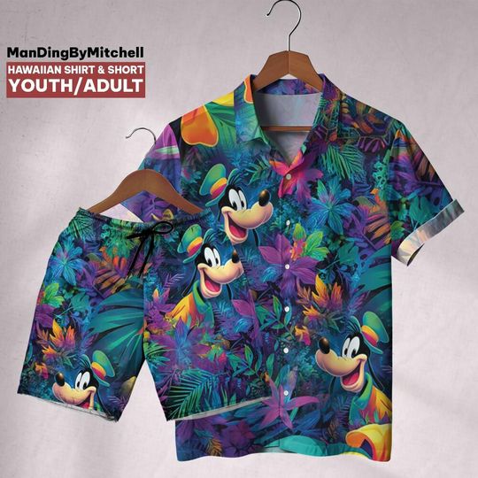 Discover Retro Hibiscus Synth Goofy Disney Hawaiian Shirt, Disneyland Shirt, Birthday Gift, Cruise trip 2025, Family Matching Oufit