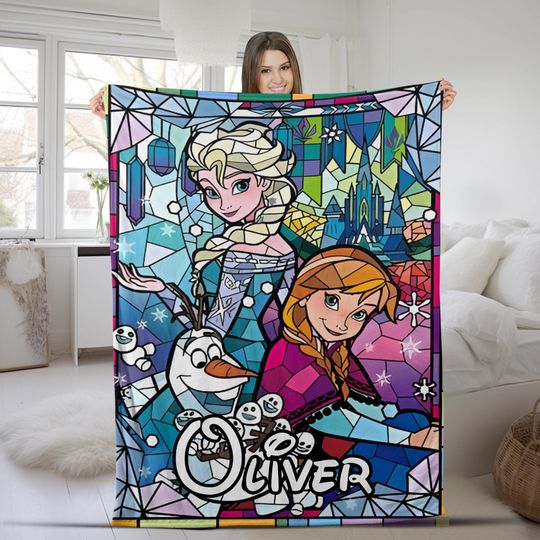 Discover Personalized Disney Frozen Movie Blanket, Custom Name Princess Anna Elsa Blanket, Disney Birthday Girl Gift, Disney Movie Blanket NFUO15