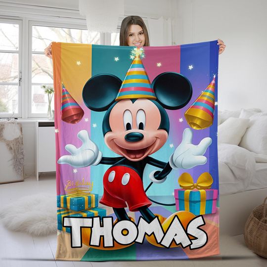 Discover Personalized Cartoon Characters Blanket,Disney Mickey Blanket, Custom Baby Name Birthday Blanket,Birthday Gifts,Sherpa Fleece Blanket NFVY07