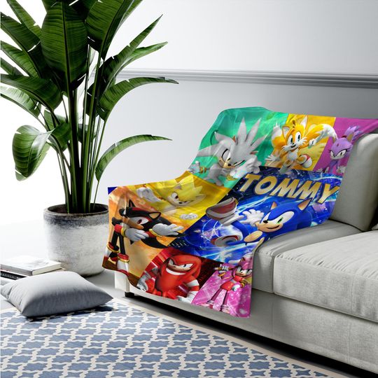 Discover Custom Sonic The Hedgehog Blanket, Personalized Gamer Quilt, Gaming Name Blanket, Sonic Quilt C1HZ17