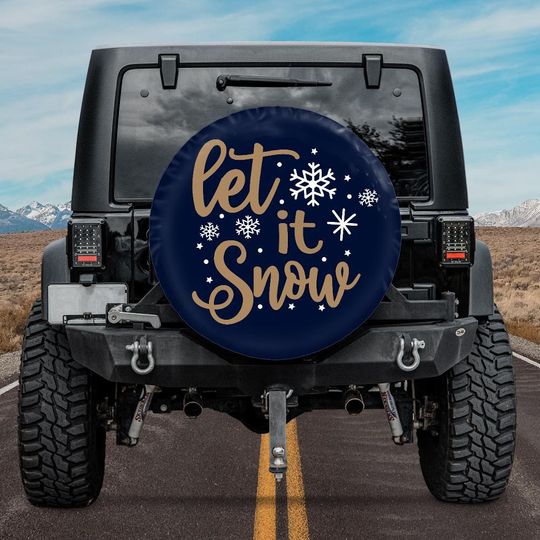 Navy Snowflake Spare Tire Cover with Let It Snow Quote - Winter Themes Car Accessory
