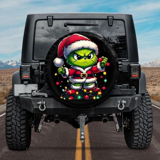 Discover Cute funny character Christmas 2025 Spare Tire Cover,Baby funny character Christmas Tire Cover,Grin Christmas Car accessories, funny character Inspired Design