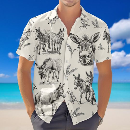 Discover Donkey Button Shirt, Western Animal Shirt, Farm Animal Lover Gift, Rustic Cowboy Summer Shirt, Donkey Love Hawaiian Shirt, Beach Shirt