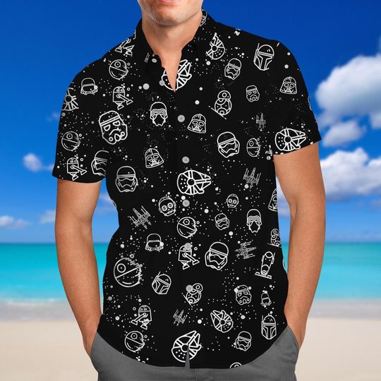 Discover Star Wars Characters Button Shirt, Darth Vader Stormtrooper Mandalorian Boba Fett R2D2 Shirt, Galaxy's Edge Hawaiian Shirt, Disney Gift