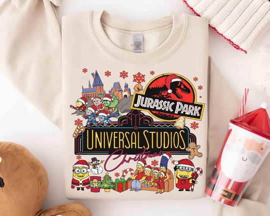 Discover Vintage Retro Universal Studios Christmas Sweatshirt with Disney and Orlando Holiday Design