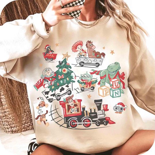 Discover Disney Christmas Toy Story Sweatshirt with Buzz Lightyear, Woody, Jessie, Slinky, and Holiday Lights