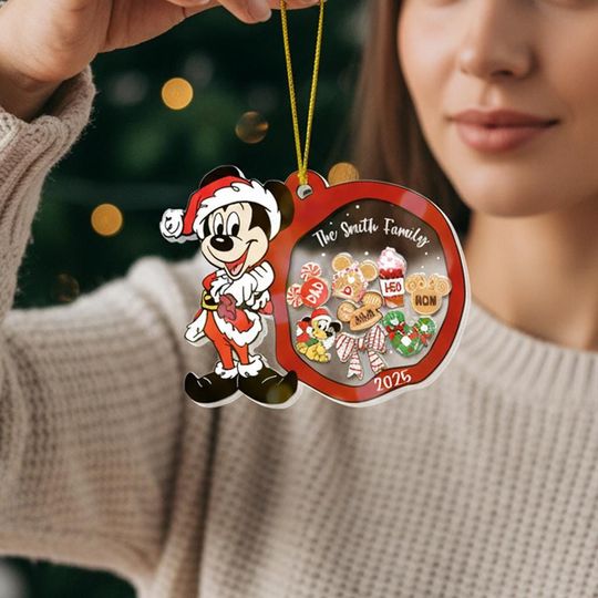 Custom Name Family Christmas Shaker Hologram Ornament, Disney Mickey Santa Family Keepsake, Disney Christmas Home Decor, Cute Holiday Gift
