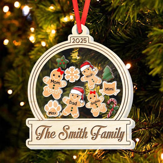Personalized Gingerbread Christmas Shaker Ornament, Custom Family Ornament Cookie Decor, Christmas Gift, Xmas Shaker Keepsake, Holiday Decor