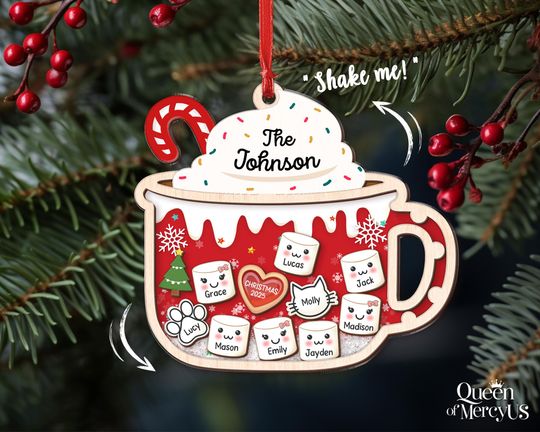 4D Shake Family Ornament With Pets, Custom Marshmallows Family Shaker Ornament, Family Ornament 2025, Family Keepsake, Family Christmas Gift