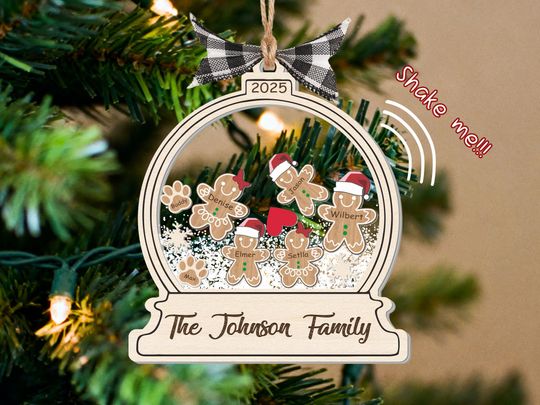 Personalized Gingerbread Family Ornament, 4D Shaker Christmas Ornament, Custom Family Names 2025, Holiday Decor, Gingerbread Man with Hat