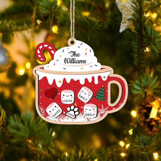 Marshmallows Family Shaker Christmas Ornament,Custom Marshmallows Family,4D Shaker Ornament With Pet,Family Keepsake,Family Christmas Gift