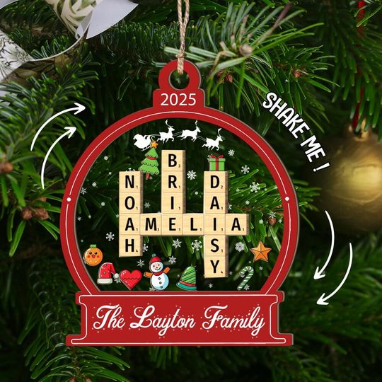 Personalized Family Scrabble Christmas Ornament, Family Shaker Ornament, 4D Shake Ornament, Family Name, Family and Pet Ornament Keepsake