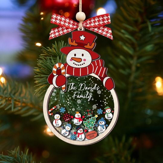 Personalized Snowman Family Shaker Ornament, Custom Family Christmas Gift, New Family Keepsake, Christmas Decor