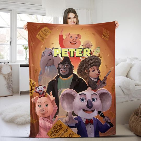 Discover Personalize Sing Pig Blanket, Sing 2 Movie Cartoon, Birthday Gift Baby Name Blanket, Velveteen Plush Blanket, Sing Characters Blanket NFUA19