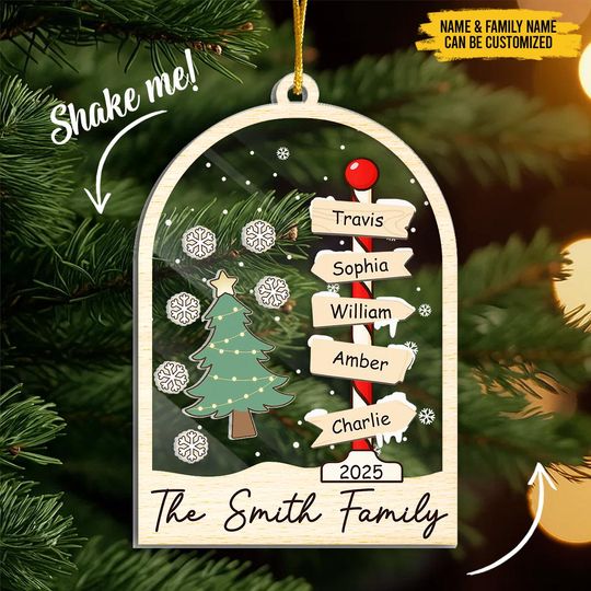 Custom 3 Layers Shaker Ornament - Personalized Christmas Birthday Gifts For Mom, Dad, Kids - Our Family Tree Shines Bright